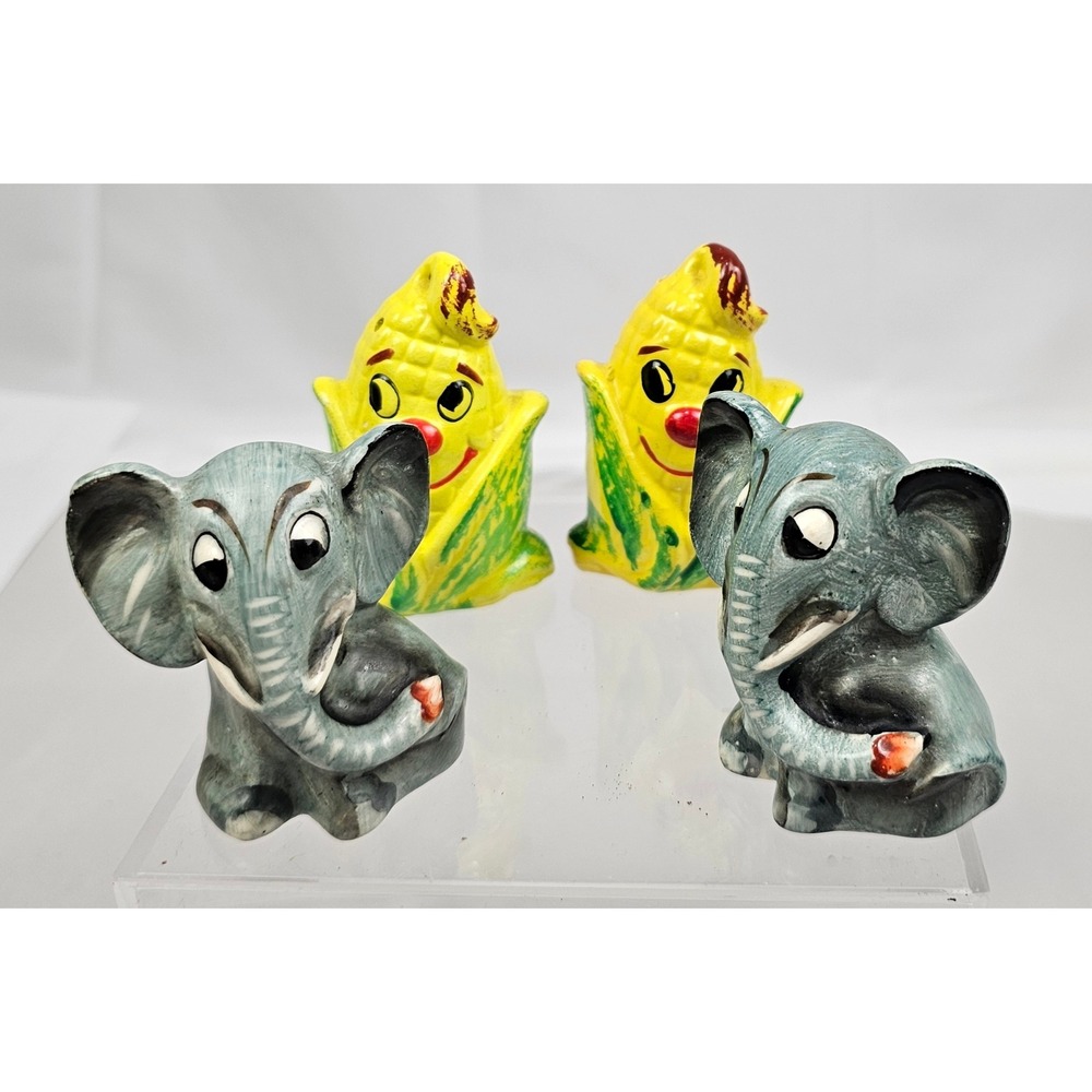 Vintage Anthropomorphic Elephant and‎ Corn Salt and Pepper Shakers Made in Japan
